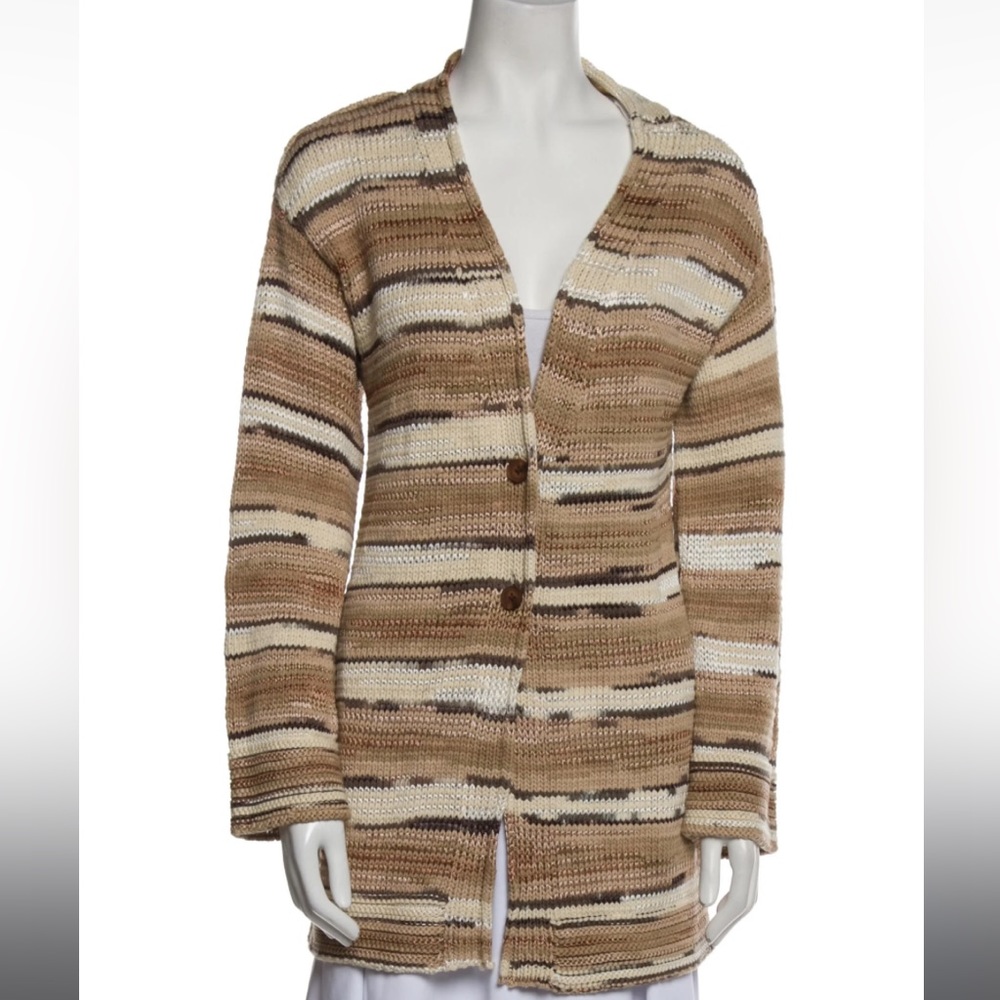 EUC LoveShackFancy Brown Striped Cardigan Sweater Size Medium - Picture 1 of 1